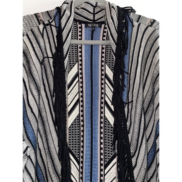 Nic+Zoe Women’s size 2X Striped Fringe Long Cardigan  Sweater Boho Lagenlook - Picture 3 of 8